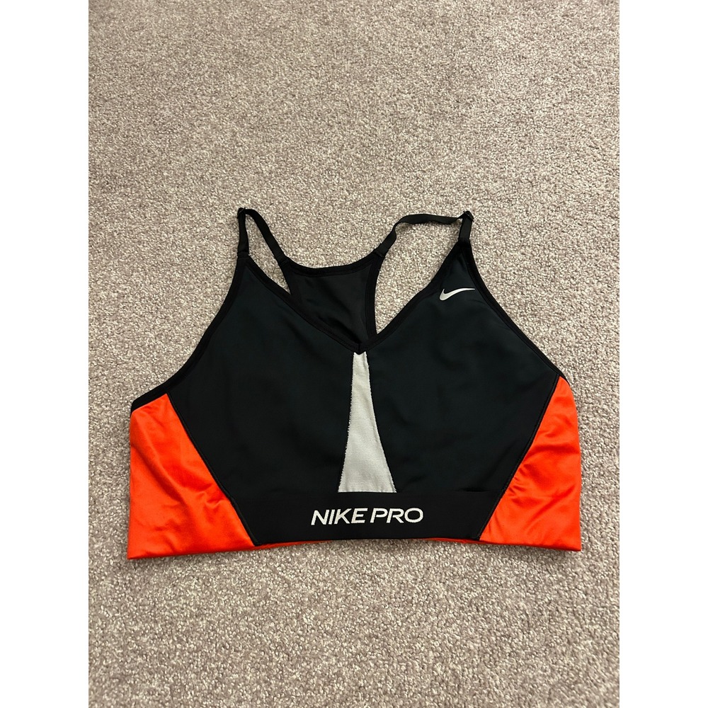 Nike Pro Sports Bra Womens XXL Black Orange Excellent Dri-FIT Racerback Mesh